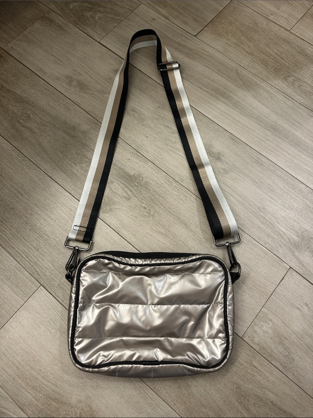 Haute Shore Puffer Crossbody Bag with Adjustable Stripe Strap